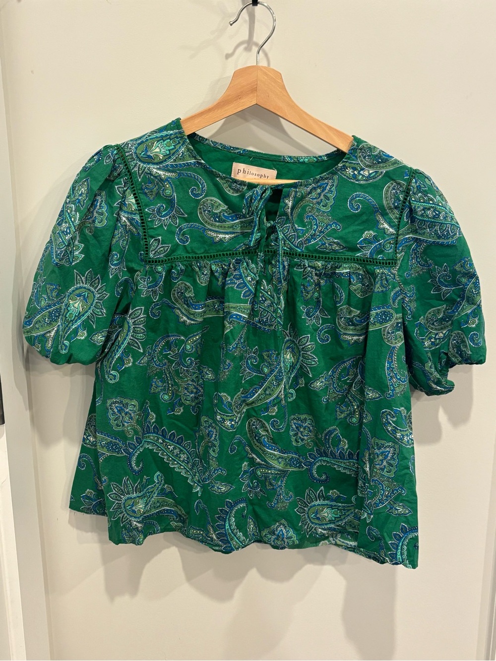 Philosophy Emerald Green Paisley Tie-Neck Blouse